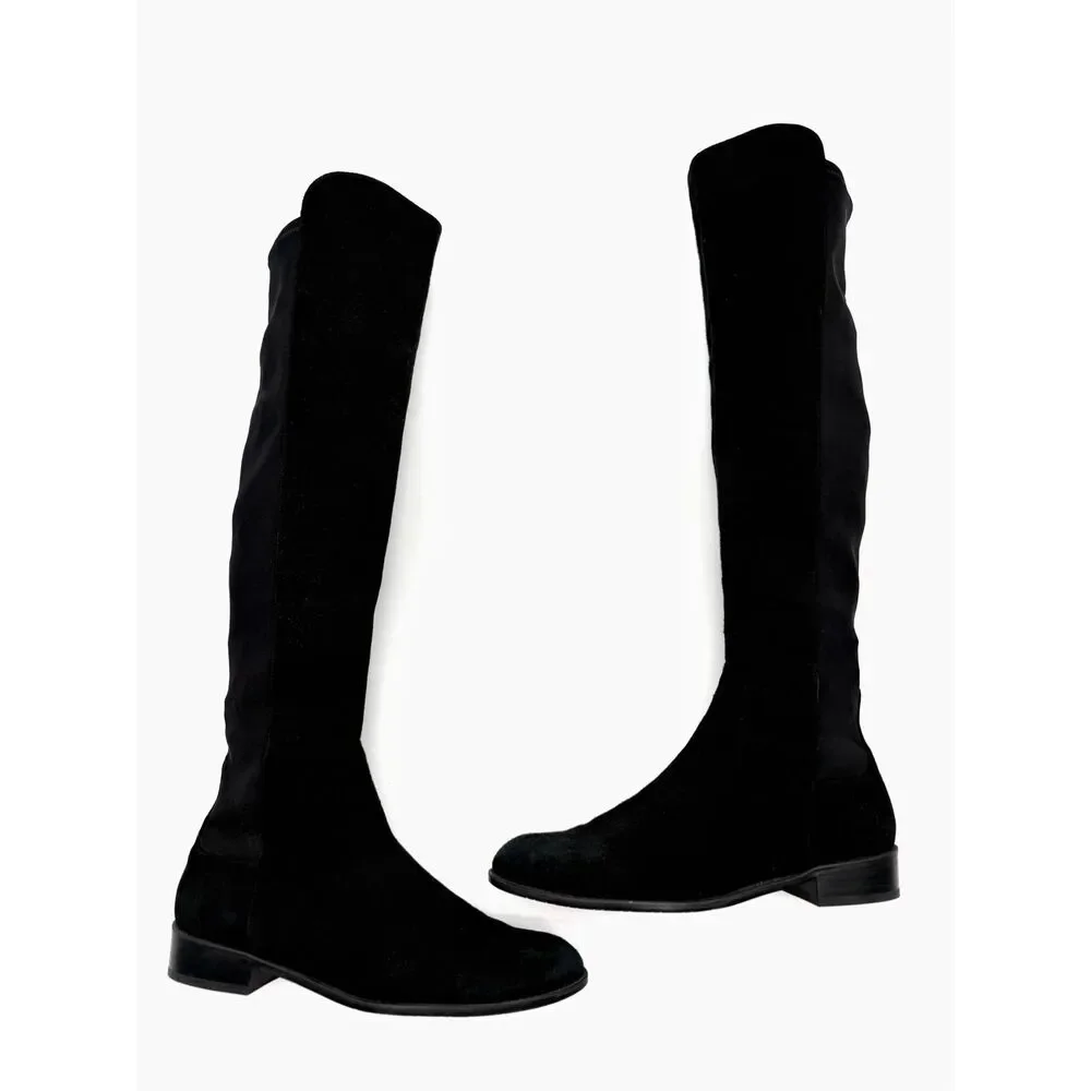 STUART WEITZMAN Black Suede 5050 Over The Knee Boots Size 8.5 Flat Block Heel